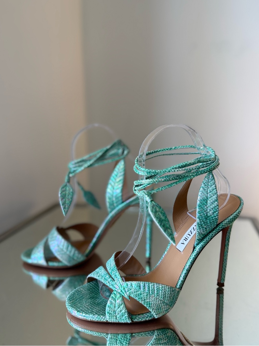 Like new Aquazzura 105mm leaf-detail ankle-tie sandals $1,095 38 - Picture 5 of 11